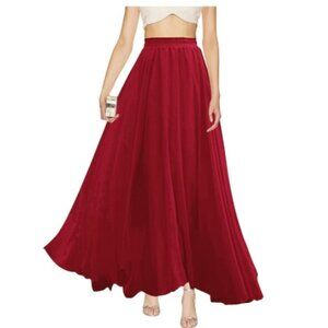 v28 Women's Maxi Elastic Waist/Liner. Pleated Retro Chiffon. Wine Color. S